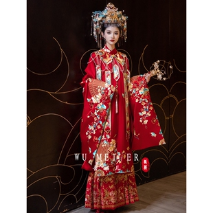 明制原创重工霞帔刺绣对襟明制长衫汉服凤冠霞帔中式婚服厂a4198