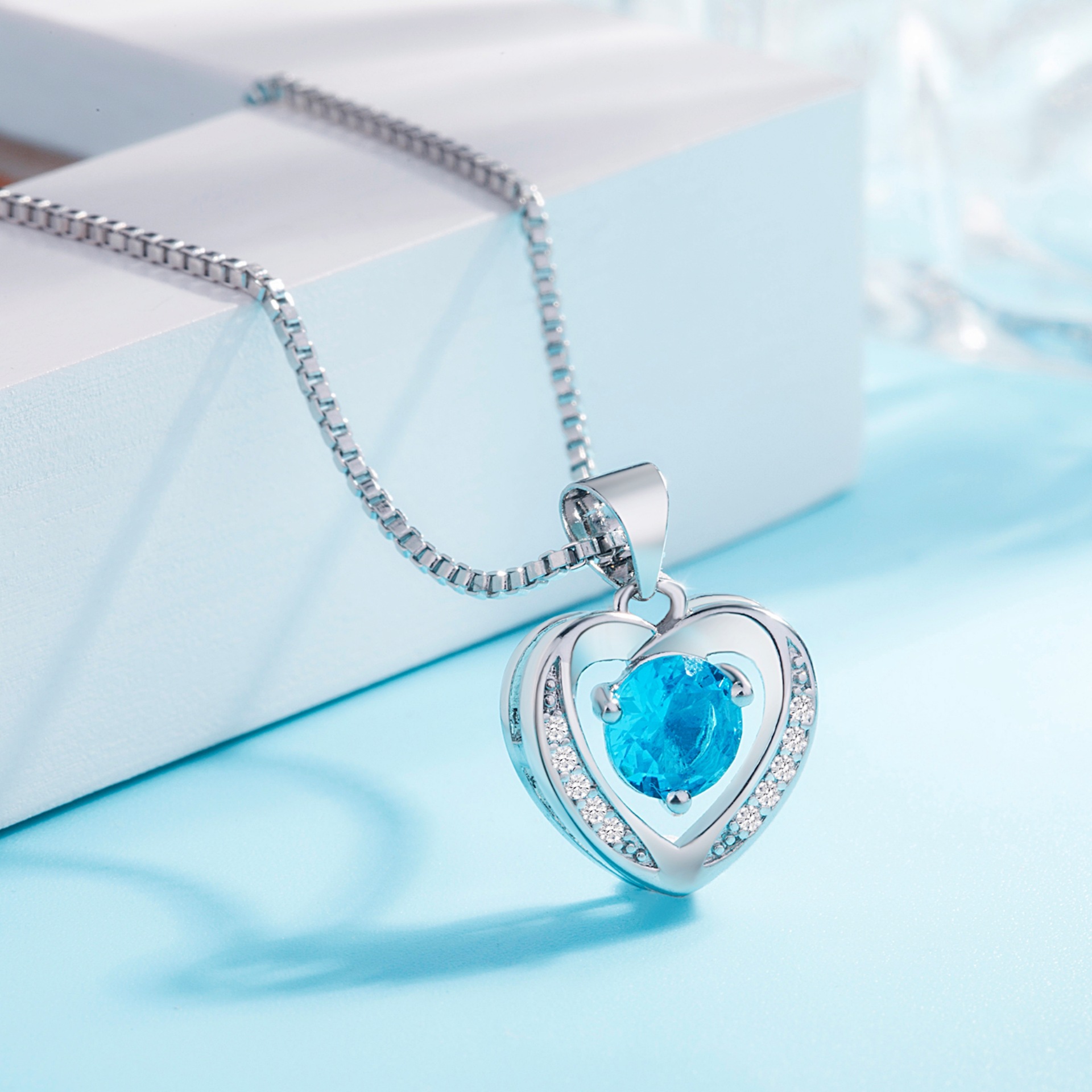 钻石之乡河南柘城河南人工钻石气质紫水晶心形银项链女款锁骨链银