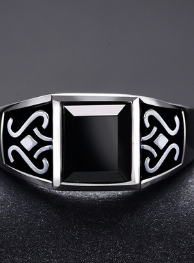 钻石之乡河南商丘开口神秘图腾戒指 男士潮流型男黑曜石霸气a2426