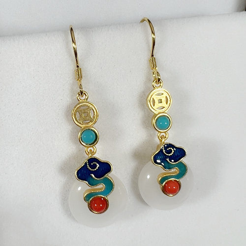 钻石之乡河南商丘古法沙面金传承珐琅彩祥云套装和田玉平安a0125