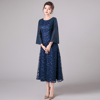 日系清新优雅时尚连衣裙2026冬季新款女士显瘦圆领宴会晚礼a4326