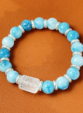 电商爆款天然原矿海纹石手链手串多巴胺白水晶一件D-549厂家a3099