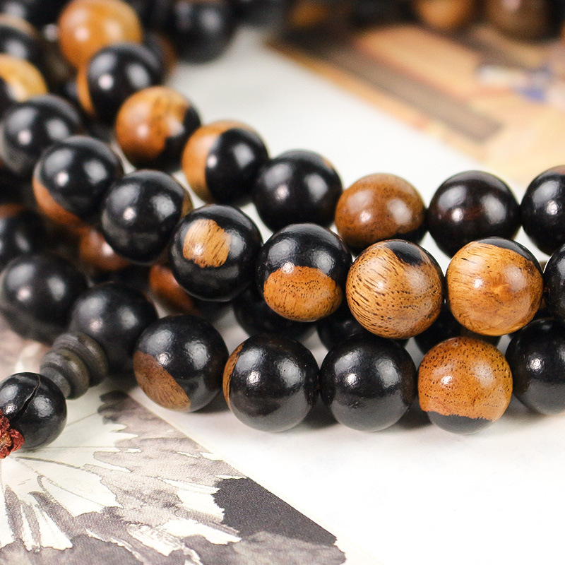 菩提之乡中国海南黑檀手串2.0个性阴阳木文玩佛珠108颗男女情侣手