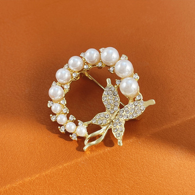 抖音爆款蝴蝶花环胸针贝珠胸花饰品胸花轻奢百搭款可定厂家a2983