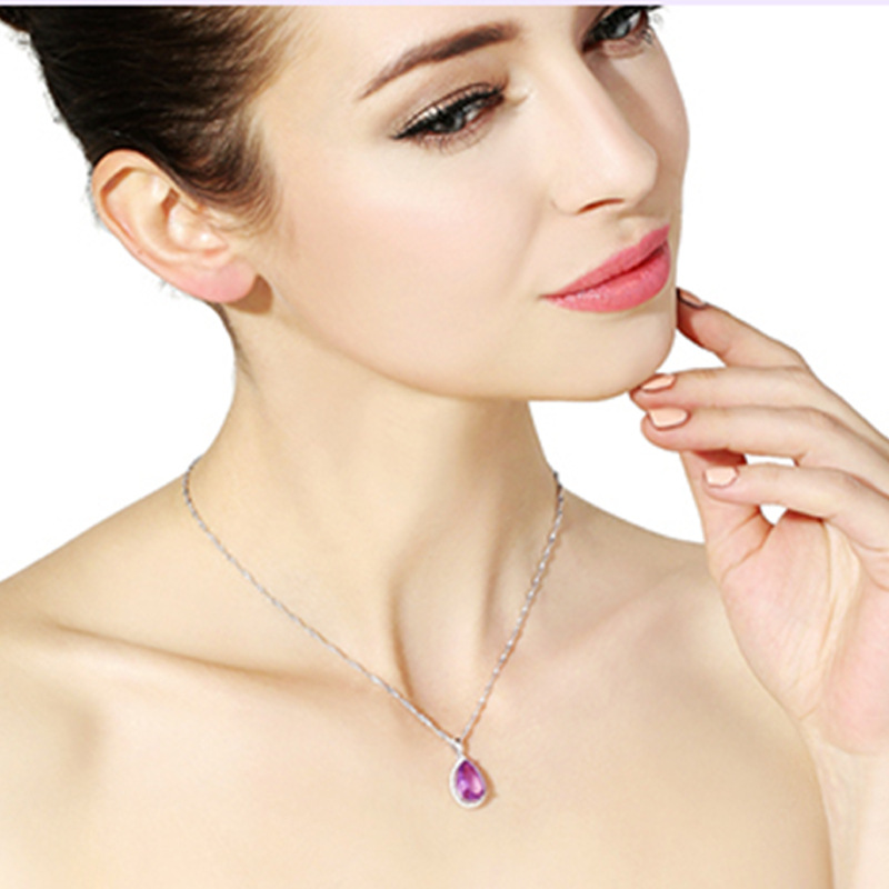 钻石之乡河南柘城河南人工钻石水滴形仿天然紫水晶吊坠项链 天使