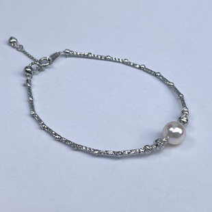 诸暨天然淡水养殖珍珠强光8-9mm闪菠萝球S925银女手链简约供a2814