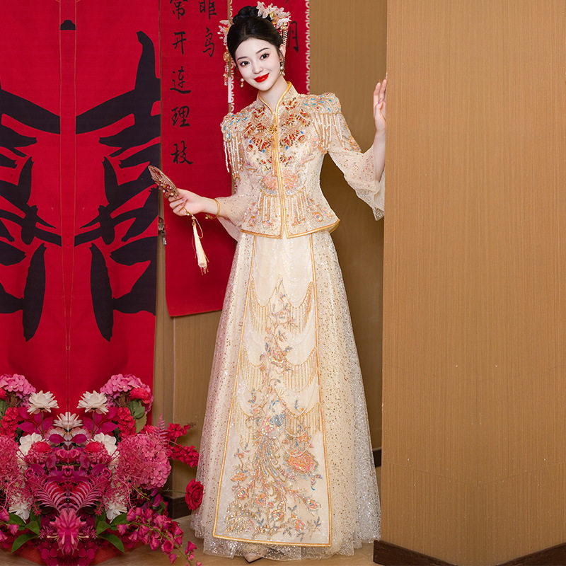 夏季香槟色秀禾服 2026新款结婚礼服重工新娘中式婚服出阁龙a5099
