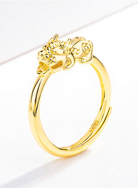 钻石之乡河南商丘金钱貔貅镀金泰首饰盛吉祥时尚貔貅对戒指a0237