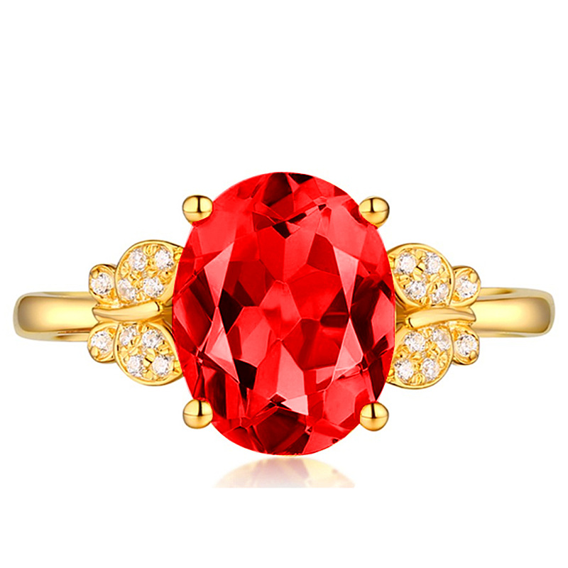 钻石之乡河南柘城河南人工钻石网红直播同款感天然红宝石蝴蝶戒指