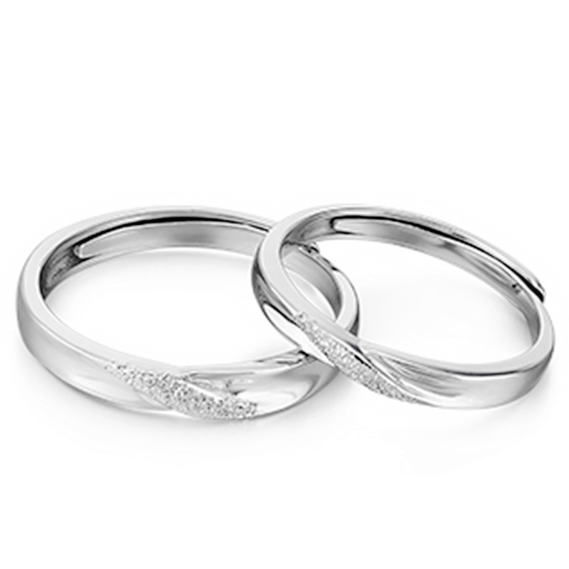 钻石之乡河南柘城河南人工钻石开口气质扭转闪沙情侣戒指简约磨砂