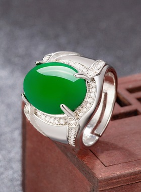 钻石之乡河南商丘网红直播同款和田玉绿玉戒指指环菠菜绿碧a0029