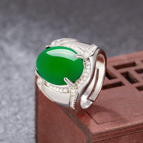 钻石之乡河南商丘网红直播同款和田玉绿玉戒指指环菠菜绿碧a0029