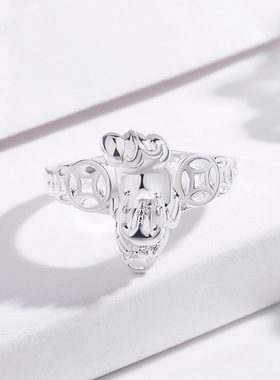 钻石之乡河南商丘经典复古镀银戒指金钱铜钱貔貅戒指指环民a0263