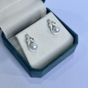 天然淡水养殖强光8-9mm近正圆珍珠S925银简约气质时尚耳钉供a2872