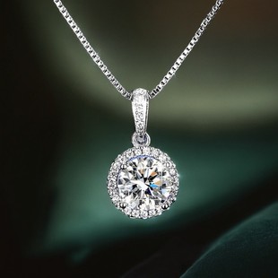 河南钻石柘城钻石河南商丘人造钻石s925纯银圆形满钻项链级a2514