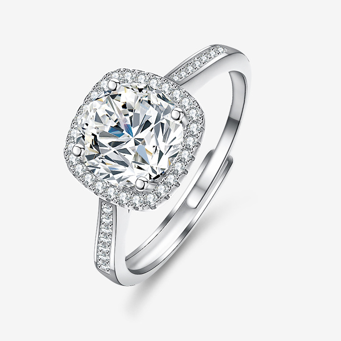 钻石之乡河南柘城s925纯银镀pt950金女1克拉莫桑钻戒指四爪公主方