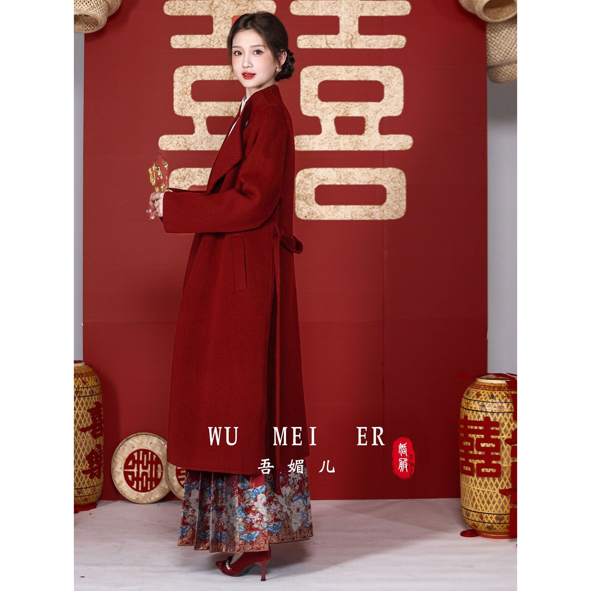 红色大衣结婚外套新娘秋冬订婚礼服日常款羊毛大衣敬酒服回a4873