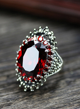 钻石之乡河南商丘wish热卖银饰品复古泰银大宝石戒指指环红a2401