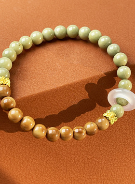 天然阿拉善玛瑙玉髓库克手串轻奢高级感牛油果绿手链弹力新a3191