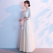 中式 晚礼服女长款 长袖 冬季 宴会主持人迎宾礼仪表演a4469 2026新款