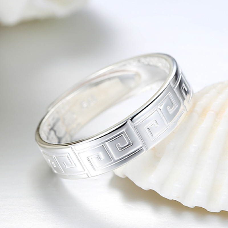 钻石之乡河南柘城河南人工钻石中国风典雅图文造型戒指 回纹银戒