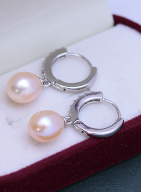 淡水珍珠8-9mm强光滴水米形耳扣锆石14K包金材质百搭直播跨a2916