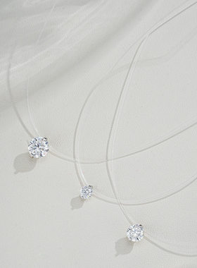 钻石之乡商丘人工钻石透明鱼线银吊坠女项链锁骨链人鱼眼泪a2502