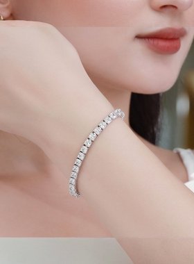 河南钻石商丘钻石河南商丘人造钻石公主方手链纯银简约轻奢a2523