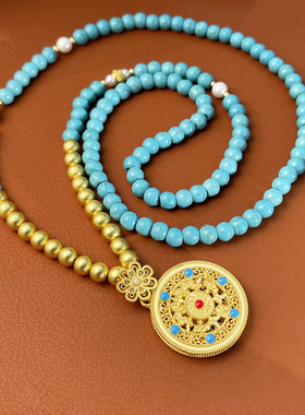 抖音爆款新中式铜合金祖母蓝圆珠毛衣链轻奢时尚百搭不挑人Da3010