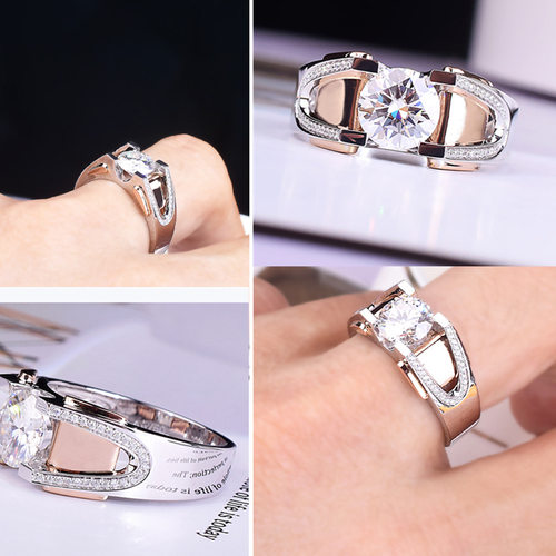 钻石之乡河南商丘镀玫瑰金铂金双色戒指仿莫桑石戒指 朋克粗a2422