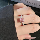 微镶戒指高级感轻奢气质时尚 新款 粉钻公主方欧美wish爆款 个a3146