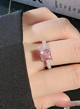 新款粉钻公主方欧美wish爆款微镶戒指高级感轻奢气质时尚个a3146