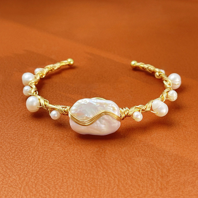 外贸专供天然淡水珍珠手镯铜镀18K金手工制作轻奢百搭手链D-a2947