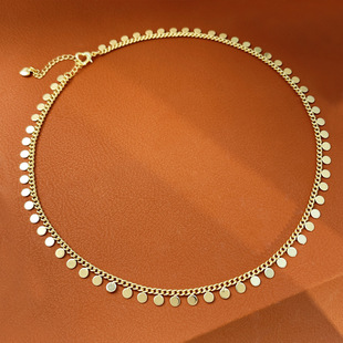 欧美跨境专供流苏项链女时尚18K金圆形亮片古巴链项链一件厂a2935