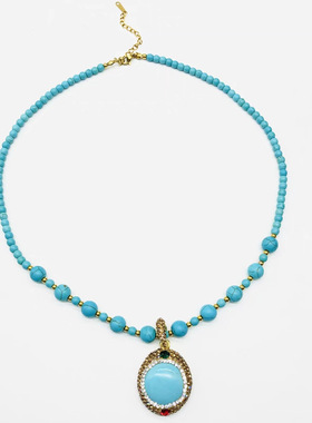 法式复古宫廷风天然蓝色串珠轻奢项链 D-568厂家a3091