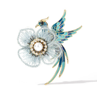 抖音爆款蓝布谷鸟胸针饰品合金高档仿贝珍珠别针胸花轻奢制a2969