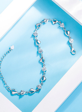 钻石之乡河南商丘韩版时尚银饰品水晶锆石紫水晶爱心手链女a2393