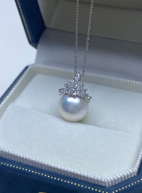 天然淡水强光正圆珍珠气质时尚冰雪女皇S925银女士吊坠项链a2779