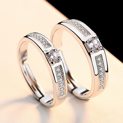 钻石之乡河南商丘金嘉华银结婚戒指女 情侣戒指开口创意镶锆a0092