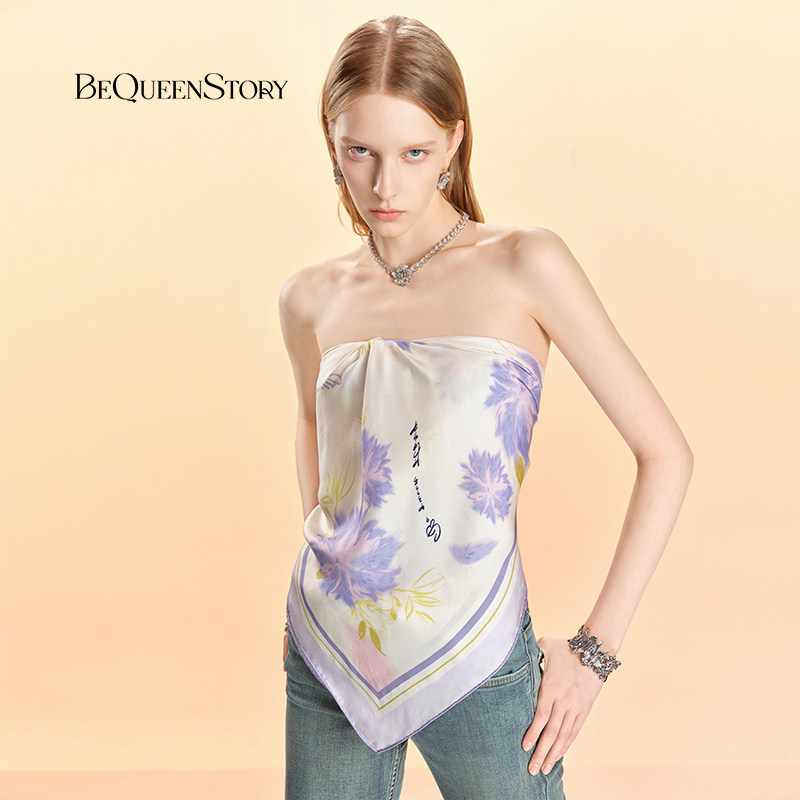 【明星同款】BeQueenStory25新款白花卉真丝印花系脖抹胸丝巾上衣,服饰配件/皮带/帽子/围巾,围巾/丝巾/披肩,淘宝优惠券,粉丝福利购,淘宝优惠卷