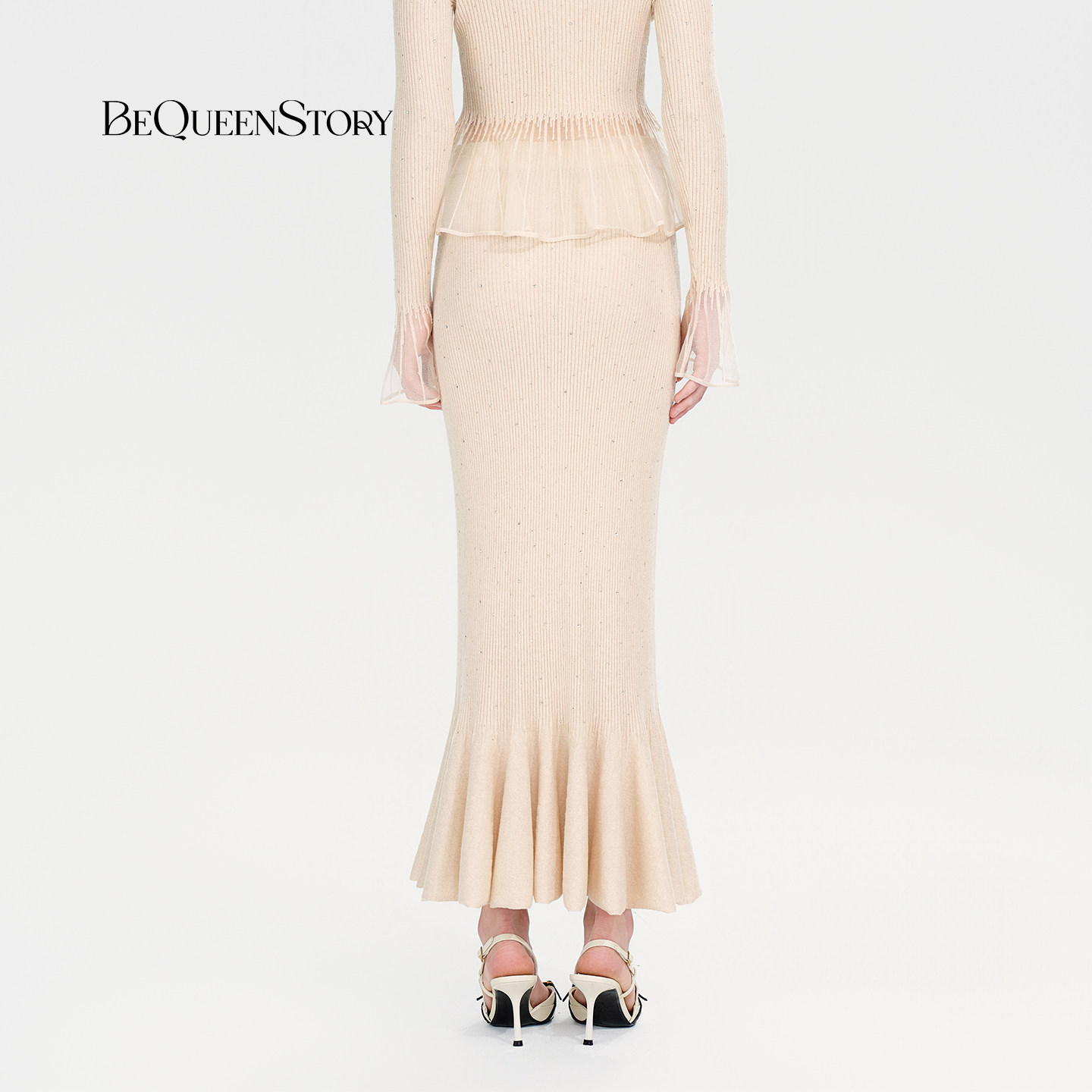 BeQueenStory25秋冬新款粉千金风亮片修身包臀鱼尾针织半身长裙,女装/女士精品,半身裙,淘宝优惠券,粉丝福利购,淘宝优惠卷