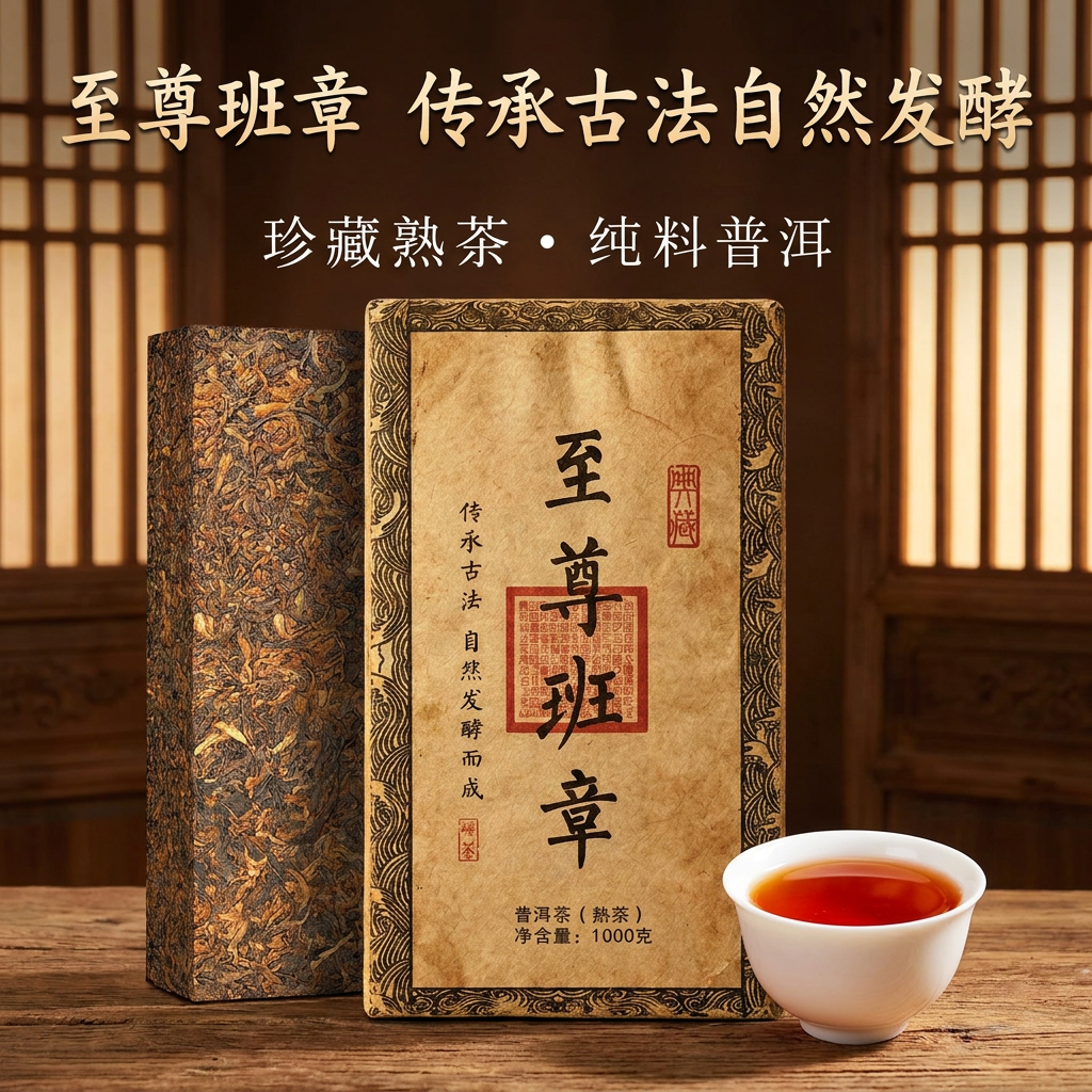 【八十年代班章古树熟茶】正宗云南老班章老熟茶 大份量1000g/砖