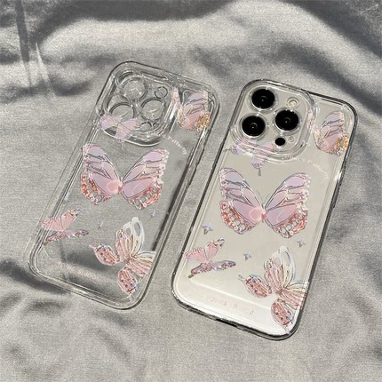 粉紫晶蝴蝶适用oppoReno9手机壳Reno3/8/7/6/5pro透明4se硅胶a97/55/9/58防摔r17/k10pro/9/a11x少女个性保护