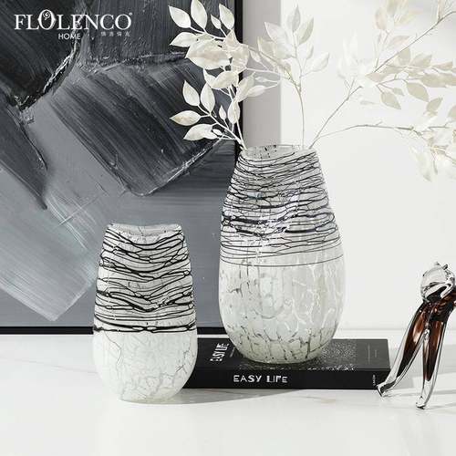 北欧现代创意抽象线条玻璃花瓶时尚样板间客厅餐桌高级感家居摆件