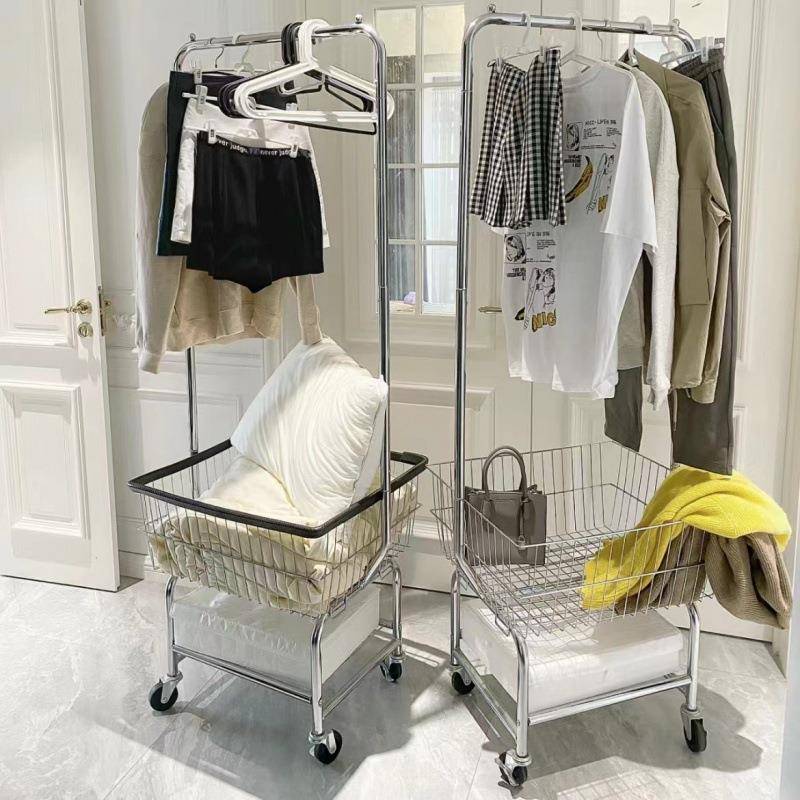 服装店展示架可移动带轮货架落地衣帽架带篮直播间陈列女装挂衣架