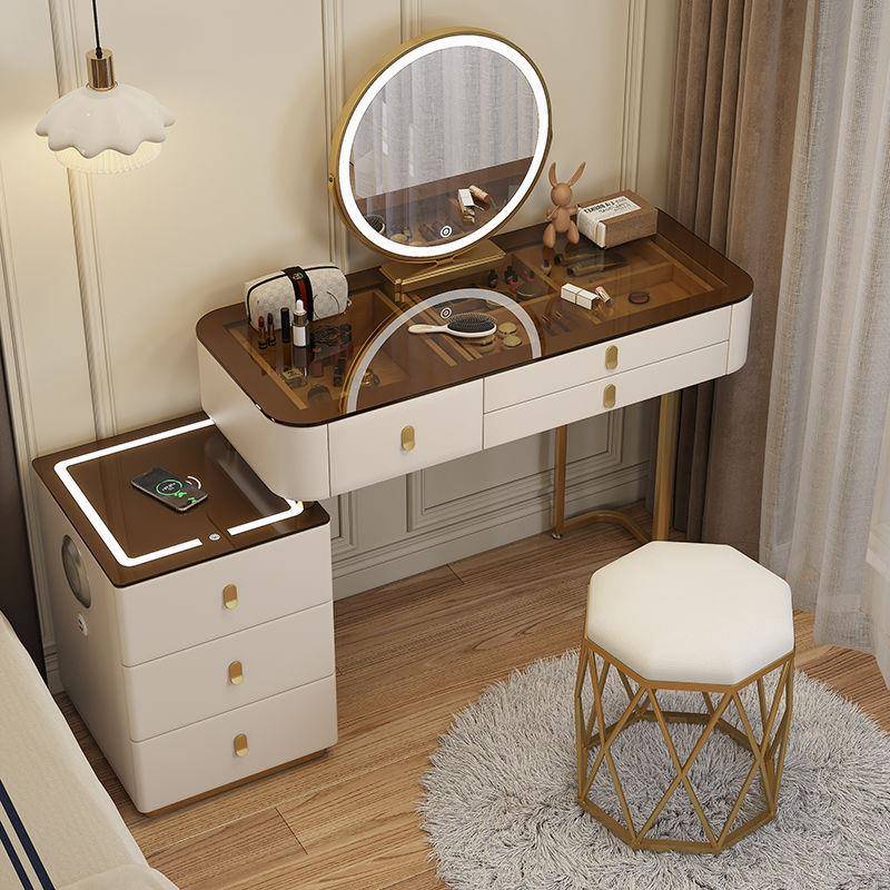 智能梳妆台无线充电轻奢北欧卧室化妆台现代简约多功能实木化妆桌