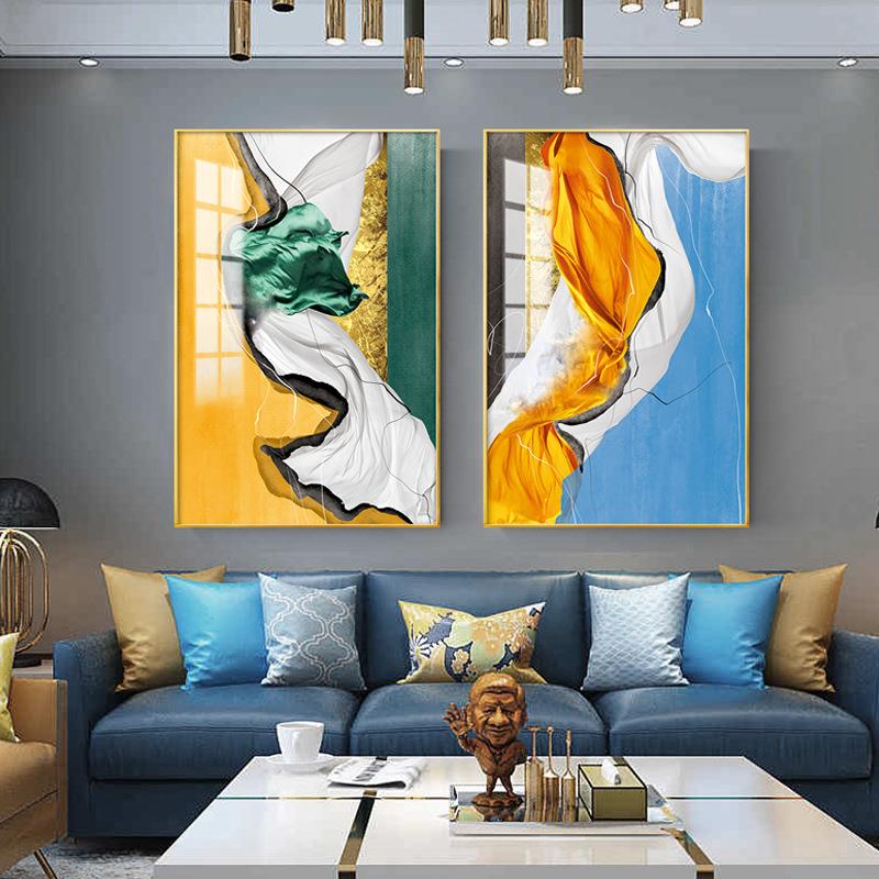 现代简约客厅装饰画沙发背景别墅样板间挂画北欧抽象丝绸玄关壁画