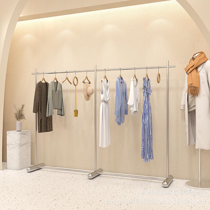 服装店展示架直播间女装店不锈钢中岛陈列不锈钢双杠衣架中岛展示