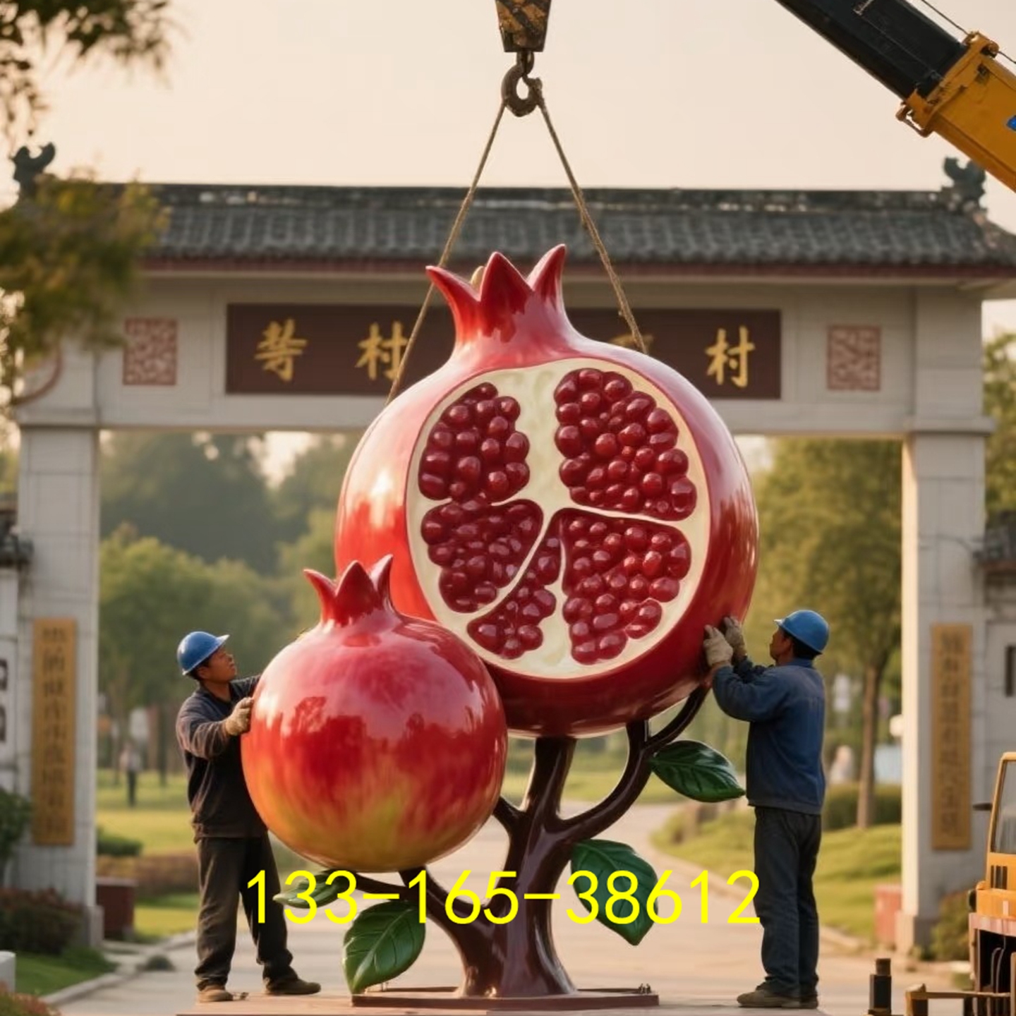 写实大型石榴籽玻璃钢雕塑定制乡镇标志招牌卡通水果公仔娃娃模型