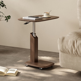 中古风升降移动边几实木客厅现代轻奢高级感创意沙发角几黑胡桃木